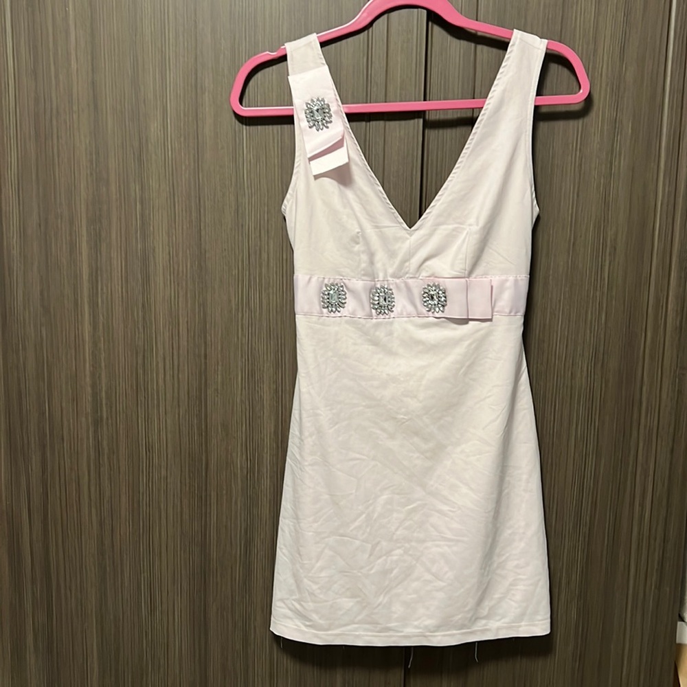 Baby pink mini dress.